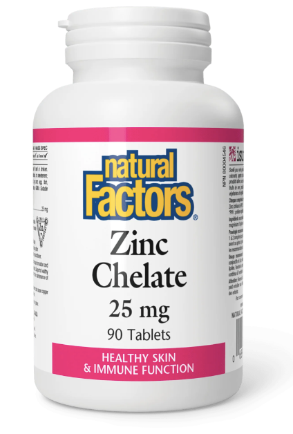 Zinc chélaté 25mg - Natural Factors - 90 comprimés